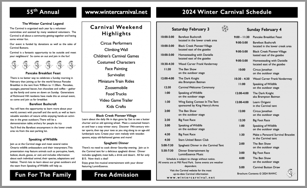 Richmond Hill Winter Carnival 2024 Brochure